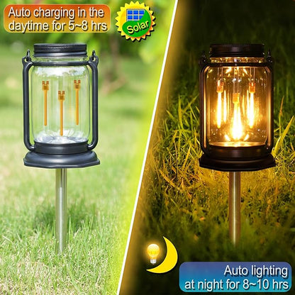 Solar Mason Jar Meteor Light Lanterns, Falling Raindrops Warm White LED Lights Build-in Mason Jar, Outdoor Decorative Waterproof with Stakes for Patio, Yard, Lawn, Tree (Vintage Lanterns, 4)