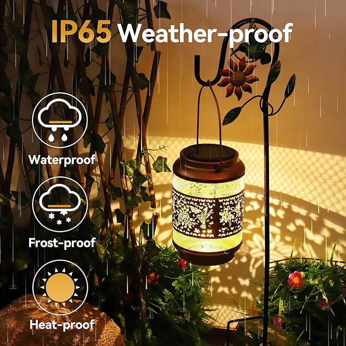 Hummingbird Solar Lanterns Outdoor Waterproof with Shepherd Hook, Garden Decor Solar Birthday Gifts for Women Mom Grandma, Hummingbird Metal Hanging Lantern for Yard, Patio, Lawn, Pathway