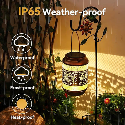 Hummingbird Solar Lanterns Outdoor Waterproof with Shepherd Hook, Garden Decor Solar Birthday Gifts for Women Mom Grandma, Hummingbird Metal Hanging Lantern for Yard, Patio, Lawn, Pathway