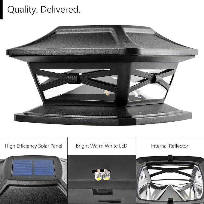 Davinci Lighting Flexfit Solar Outdoor Post Cap Lights - Includes Bases for 4x4 5x5 6x6 Wooden Posts - Bright LED Light - Slate Black (8 Pack)