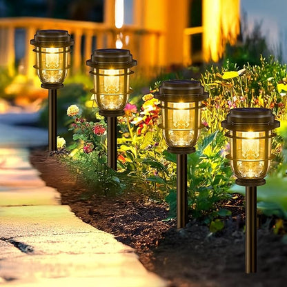 Bright Solar Pathway Lights Outdoor, 6 Pack Waterproof IP65, Auto On/Off Solar Powered Garden Lights for Yard Lawn Walkway Landscape Pool Outside - 3-in-1 Hanging, Tabletop & Stake Lighting