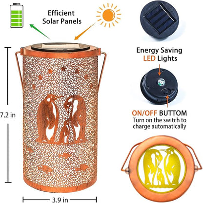 Penguin Solar Lanterns Outdoor Waterproof Hanging Solar Lights Penguin Gifts for Women Men Metal Decorative LED Lanterns for Garden Decor,Yard,Patio,Lawn,Tabletop,Pathway