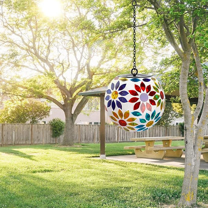 Solar Hanging Lantern Solar Outdoor Lanterns Mosaic Flower Outdoor Hanging Lights Outdoor Lights Waterproof Garden, Patio, Pathway & Yard Décor (Multi)