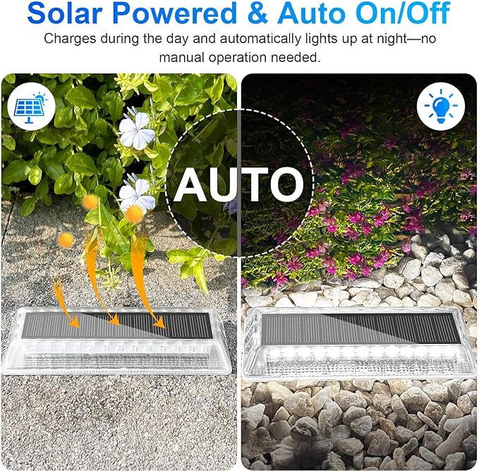 Lacasa Solar Driveway Lights Outdoor 4 Pack, LED Deck Dock Marine Waterproof Driveway Marker Lights for Step Sidewalk Stair Garden Pathway Walkway Yard, Cool White