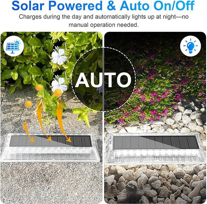 Lacasa Solar Driveway Lights Outdoor 4 Pack, LED Deck Dock Marine Waterproof Driveway Marker Lights for Step Sidewalk Stair Garden Pathway Walkway Yard, Cool White