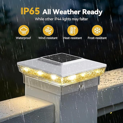 Solar Post Cap Lights, 6 Pack Upgraded Outdoor Deck Fence Post Solar Lights for 4x4 5x5 Wood/Vinyl Posts, IP65 Waterproof, 10-12 Hours Warm/Cool White Glow for Garden/Patio/Porch - White