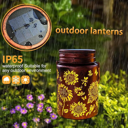 Solar Outdoor Lanterns, 4pack Sunflower Garden Decor LED Light Hanging Sunflower Birthday Gifts for Women Mom Grandma (Sunflower 4pack)