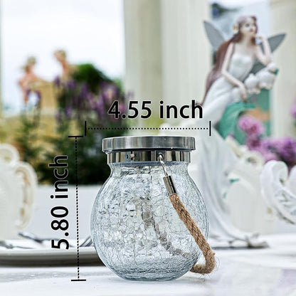 Cooo 6 Pack Gifts for Him Her Solar Lanterns Waterproof Outdoor Heavy Crackle Glass 30 LED Warm Firefly Lights Solar for Women Mom Grandma Outdoor Table Lamps Garden Yard Decor