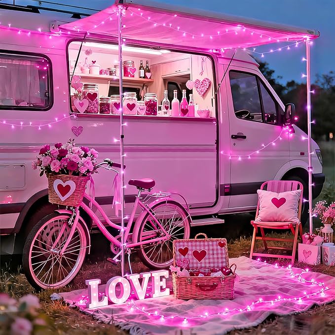 JMEXSUSS 4 Pack 50 LED Pink Battery Operated Lights, Each 16.5ft Pink String Lights Outdoor Waterproof, 8 Modes Valentine’s Lights Indoor with Timer for Bedroom Christmas Valentine’s Day Decor