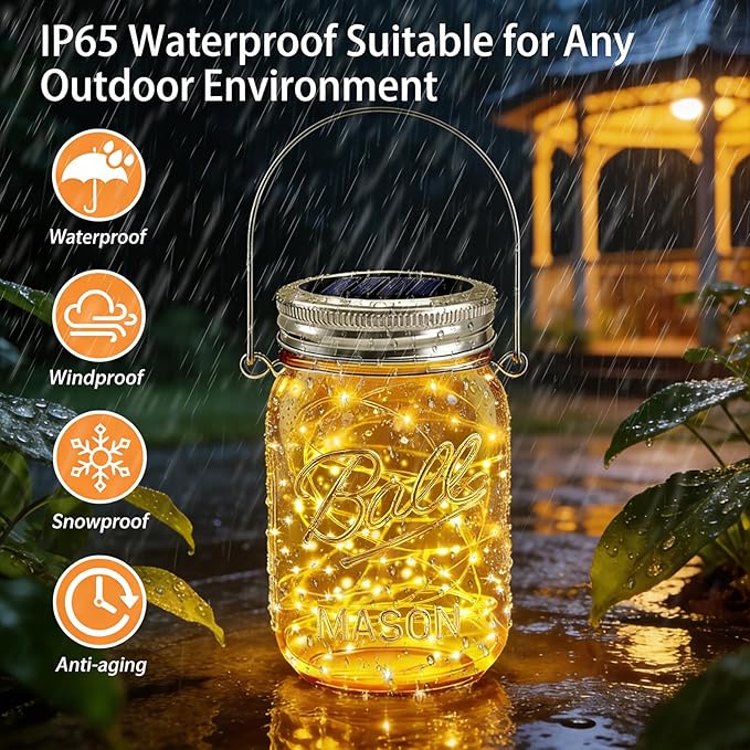 6 Pack Solar Mason Jar Lights for Outside, 30 LED Solar Mason Jar Lids Fairy Lights with 6 Hangers(No Jars) Outdoor Waterproof for DIY Patio Garden Yard Lawn Party Wedding Decoration Warm White
