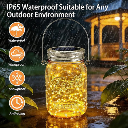 6 Pack Solar Mason Jar Lights for Outside, 30 LED Solar Mason Jar Lids Fairy Lights with 6 Hangers(No Jars) Outdoor Waterproof for DIY Patio Garden Yard Lawn Party Wedding Decoration Warm White