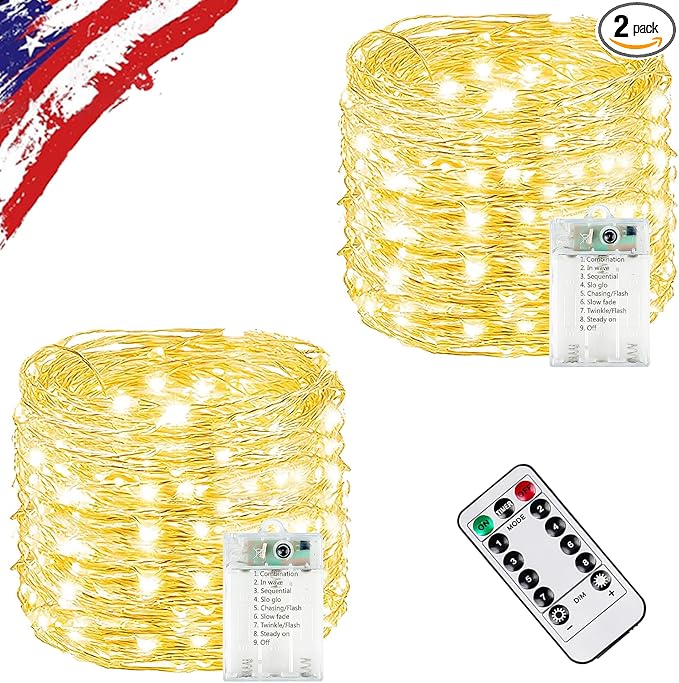 2-Pack 120 LED Christmas Twinkle Lights, 40ft Waterproof for Backyard