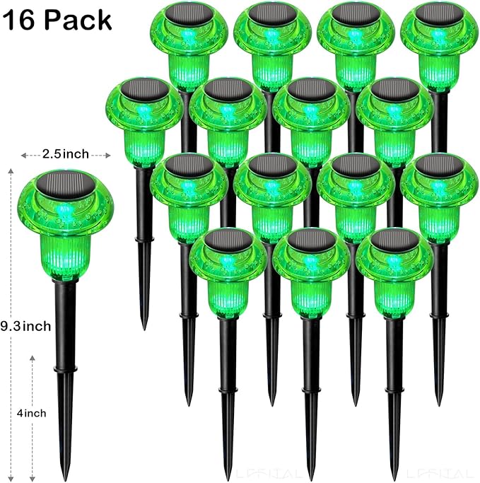 St. Patrick's Day Solar Lights Outdoor 8 Pack Green Solar Pathway Lights Outdoor Mushroom LED Waterproof Lighting Stake for Outside, Yard, Path, Garden, Lawn, Patio, Landscape Decorations