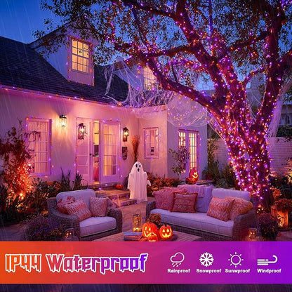 JMEXSUSS Orange and Purple Halloween Lights Battery Operated, Each 33 FT Indoor Halloween Lights Outdoor Waterproof, 2 Pack 100 LED Christmas Light for Christmas Tree Decor