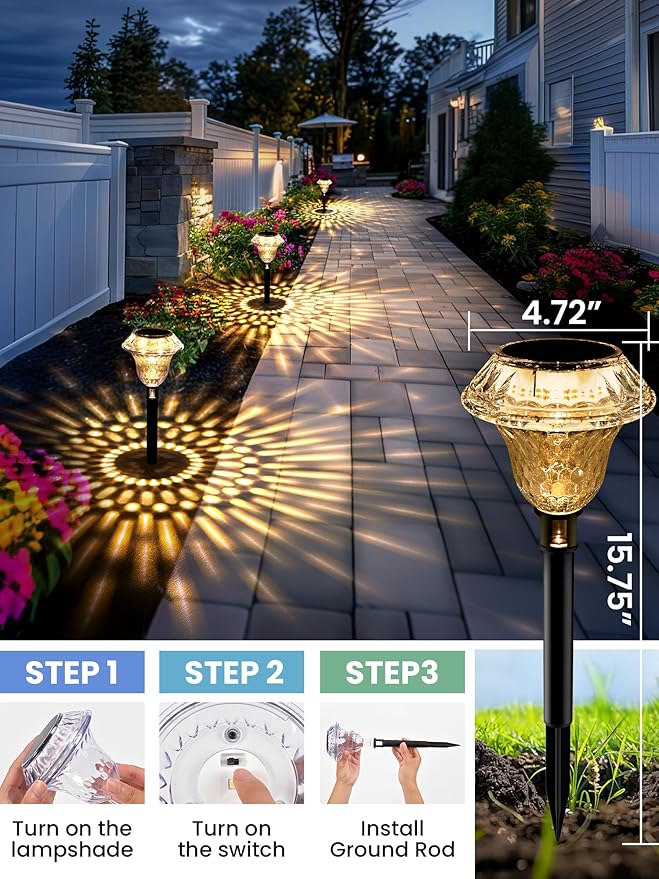 Solar Walkway Path Lights 8-Pack, Waterproof