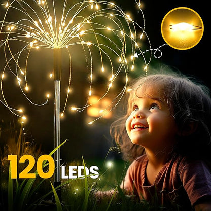 GIGALUMI Garden Decor Outdoor Lights 120LED 2Pack, Solar Garden Lights for Outside Christmas Fairy Firework Decorative,Solar Powered for Yard Pathway Flowerbed Planter Balcony Patio Decor (Warm White
