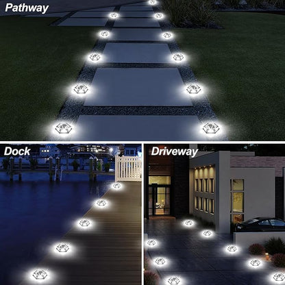 Solar Dock Lights Driveway Deck Lights - 12 Packs Waterproof Outdoor LED Aluminum Dock Lighting Warning Step Light for Driveway Sidewalk Garden Pathway Yard (White)