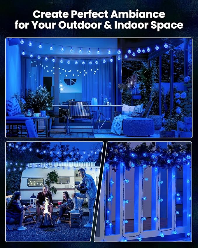 5ft Blue String Lights for Backyard, Waterproof LED