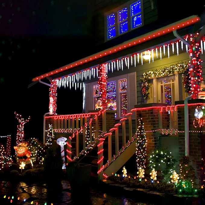 Solar Rope Lights, 2 Packs Total 66ft 200LED Solar String Lights, 8 Modes Waterproof Solar Powered Outdoor Light, Flexible Clear Tube Light for Garden Backyard Patio Deck Porch Tree Xmas Decor - Red