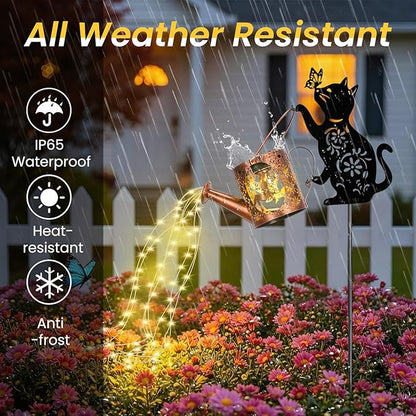Cat Solar Watering Can Lights,Outdoor Hanging Solar Lights Lantern,Gifts for Mom Women Birthday Mother's Day,Garden Waterproof Garden Decor Outside Patio Yard Pathway Backyard