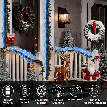 Jnaurb 2-Pack Battery Operated Rope Lights for Outside, Total 66FT 200LED 8 Modes Battery Operated String Lights, Waterproof Christmas Fairy Light with Remote for Outdoor Indoor Xmas Party Decor -Blue