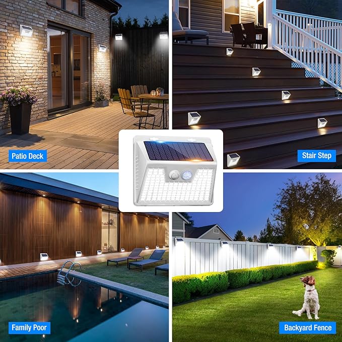 Peasur 5 Pack Solar Lights for Outside, Motion Sensor Outdoor Lights, 140LED Solar Security Lights 3 Working Modes, Solar Lights Outdoor Waterproof for Outside Garden Yard Fence (White Frame)