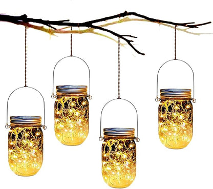 Mason Jar Solar Lantern Lights, 8 Pack 30 LED Bulbs Fairy Star Firefly Solar Lids Jar Lights,8 Hangers Included(No Jars),for Outdoor Home Garden Patio Christmas Halloween Decor Light