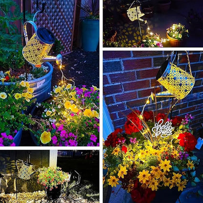 2 Pack Solar Watering Can Lights with Shepherd Hook,Solar Powered Watering Can Light, Waterproof Outdoor Garden Hanging Decoration(Classic).