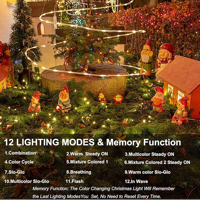33ft 100 LED Warm White to Multicolor Battery Operated Christmas Tree Lights 8 Modes String Lights Indoor Outdoor for Christmas Tree Halloween Holiday Party Bedroom Classroom Decoration