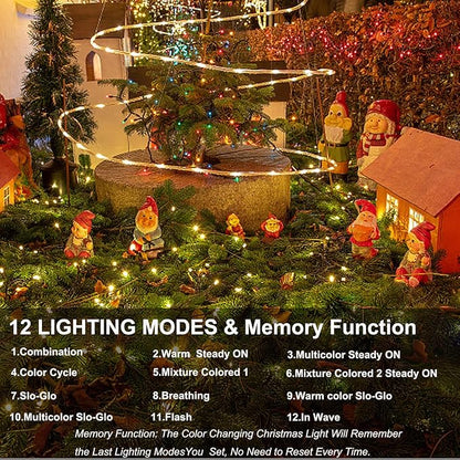 33ft 100 LED Warm White to Multicolor Battery Operated Christmas Tree Lights 8 Modes String Lights Indoor Outdoor for Christmas Tree Halloween Holiday Party Bedroom Classroom Decoration