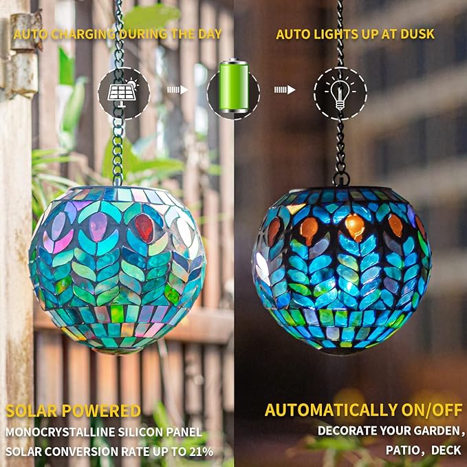 Mosaic Solar Garden Lanterns, Classic Waterproof LED