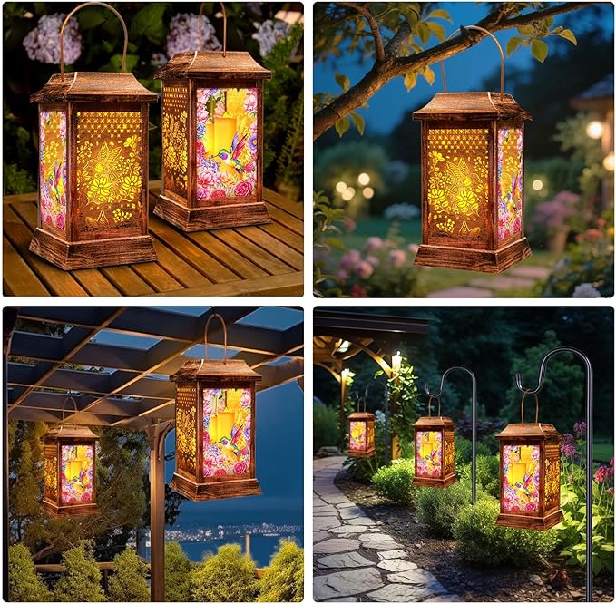 Hummingbird Solar Hanging Lanterns, Metal Backyard Decor