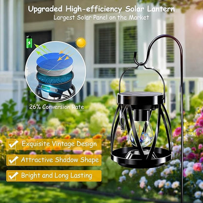 GARPAR Solar Lanterns Lights Outdoor Waterproof, 4 Pack Upgraded Metal Outdoor Lantern, Brighter Auto On/Off 18H Hanging Solar Lights for Outside Garden Yard Patio Porch Decor, Gift for Mom