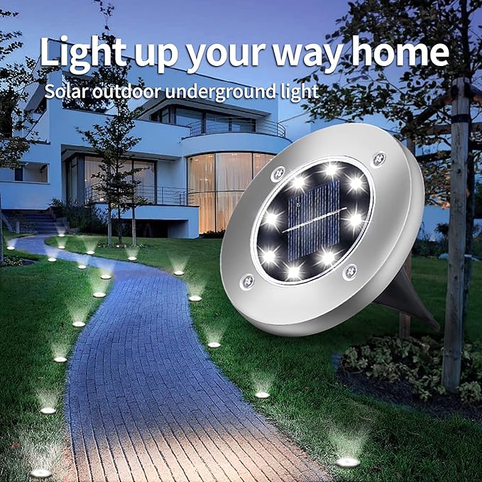 12-Pack Cold White Flat Solar Garden Lights, Waterproof LED