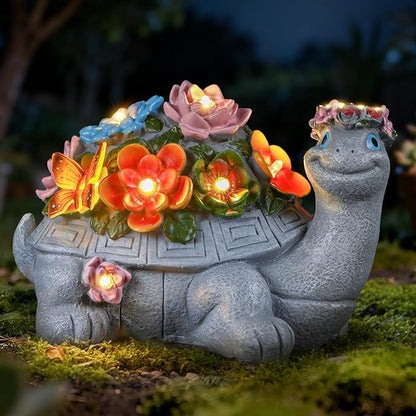 Solar Turtle Garden Statue,Spring Outdoor Figurine Decorations Ornament Lamps for Outside Yard Lawn Patio Porch Balcony,Women's Day Housewarming for Mom Women Grandma