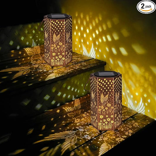 2 Pack Hummingbird Solar Lanterns Outdoor Waterproof - Mothers Day Gifts for Mom Grandma, Birthday Gifts for Women, Solar Lights Outdoor Garden Decor for Outside