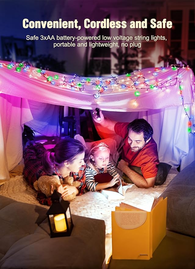 8ft Christmas LED String Lights, Waterproof Timer Lights