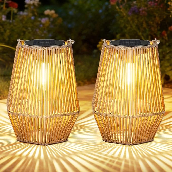 2-Pack Hanging Solar Lanterns, Waterproof LED Backyard Lights