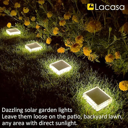 Lacasa Solar Deck Lights, 4 Pack 30LM LED Dock Lights Natural White 4000K, Outdoor Solar Powered Step Lights Light up All Night IP68 Waterproof Auto ON/Off for Garden Stairs Driveway Pathway Lighting