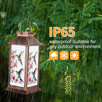 Outdoor Hanging Solar Lantern Waterproof Outside Hummingbird Pattern Landscape Lights for Porch Garden Yard Patio Pathway Decor Birthday Gifts for Women Mom Grandma
