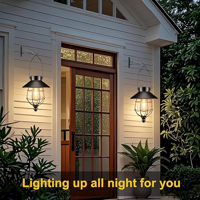 2-Pack Classic Courtyard Solar Lanterns for Porch, Waterproof LED