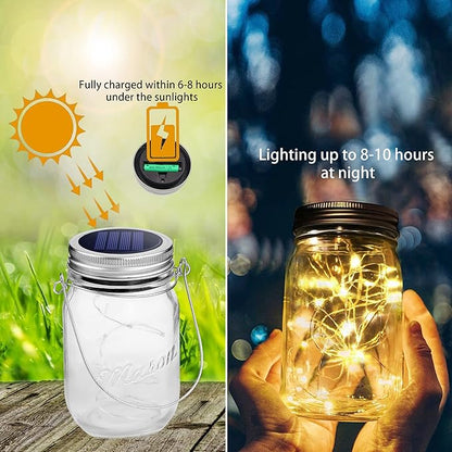SmilingTown 30 LED 12 Packs Solar Lights Mason Jars Lids String Lights Solar Lantern Hanging Lights for Yard Garden Wedding Christmas Decorations (NO Jars)