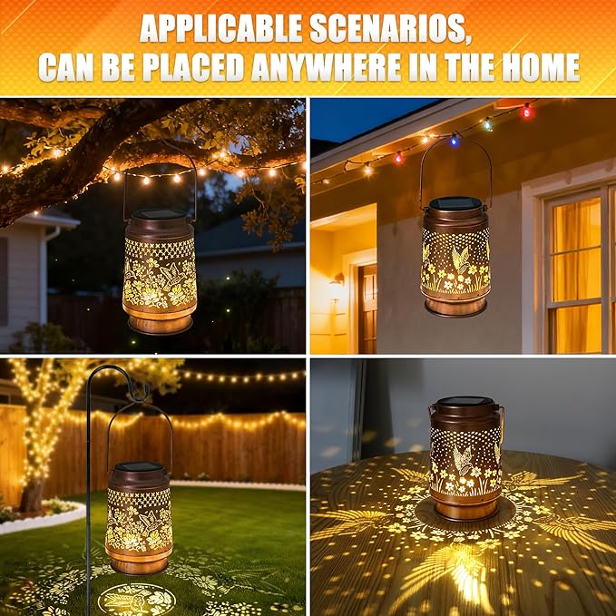 Hummingbird Solar Lantern 2pack - Outdoor Decorative Solar Lanterns for Garden, Patio, Backyard, and Porch - Waterproof Hanging Lantern for Outside - Perfect Gifts for Women