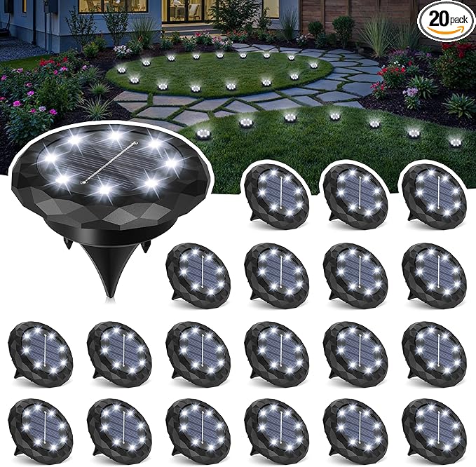 SOLPEX Mini Solar Ground Lights, 20 Pack Solar Lights Outdoor Waterproof, Landscape Lighting for Garden Pathway Driveway Walkway (Cool White)