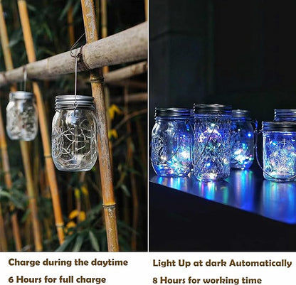 Decorman Solar Mason Jar Lid Lights, 6 Pack 20 LED Waterproof String Fairy Star Firefly Jar Lids Lights for Patio Garden Yard Lawn Party Wedding Christmas Decoration(Jars & Hangers Not Included)