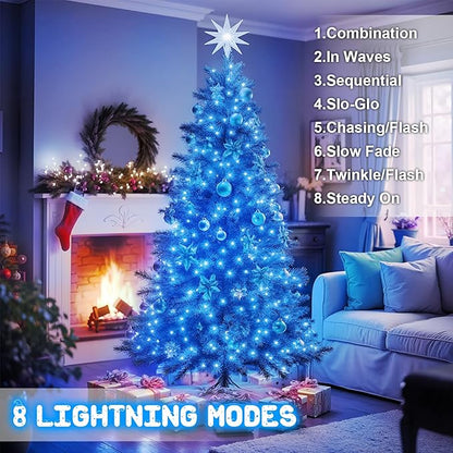 Blue Christmas Lights Outdoor Battery Operated String Lights Total 100LED 33Ft with Timer 8 Modes 16.4Ft*2 Waterproof Outdoor Indoor for Christmas Decor, Blue, 2-Pack