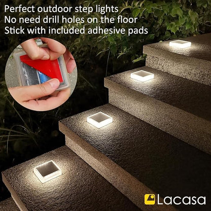 Lacasa Solar Deck Lights, 4 Pack 30LM LED Dock Lights Natural White 4000K, Outdoor Solar Powered Step Lights Light up All Night IP68 Waterproof Auto ON/Off for Garden Stairs Driveway Pathway Lighting