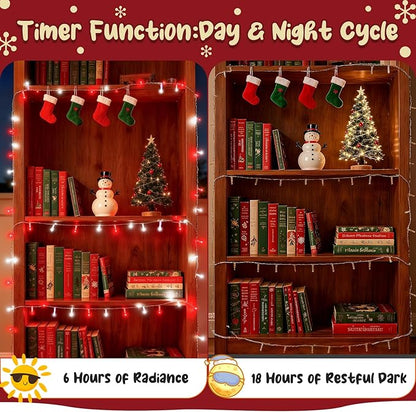 Red and White Christmas Lights Outdoor Battery Operated, Chrristmas String Lights with Timer Waterproof Clear Wire for Indoor & Outdoor Christmas Decorations Garland Party Garden