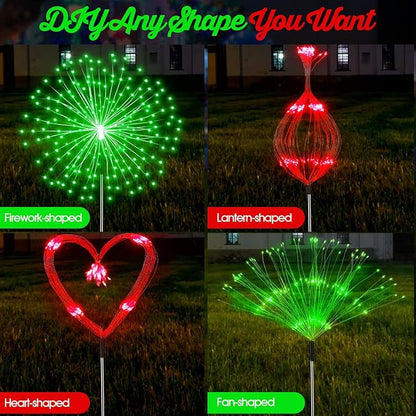 6 Pcs Christmas in July Solar Firework Stake Lights 180 LED 8 Modes Solar Waterproof LED Sparkler Lights Outdoor Decoration for Garden Patio Yard Pathway Walkway Lawn (Red, Green)