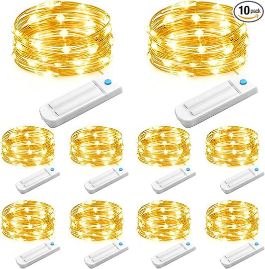 10 Pack Fairy Lights Battery Operated with Timer, 10 Ft 30 LED String Lights Indoor Outdoor, 8 Modes Waterproof Twinkle Lights for Bedroom DIY Crafts Home Party Wedding Christmas Decor, Warm White